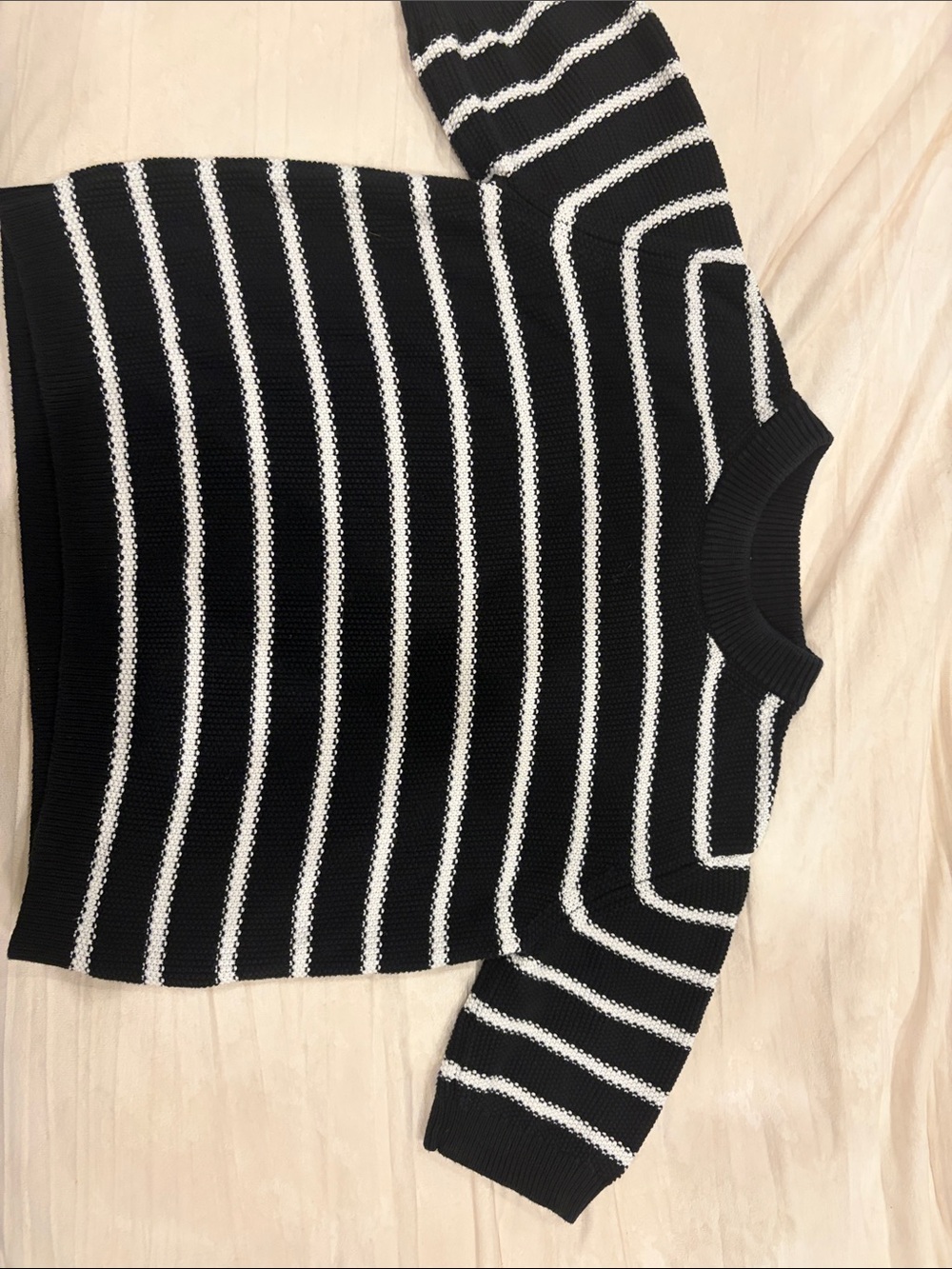French Connection Black & White Striped Crewneck Sweater